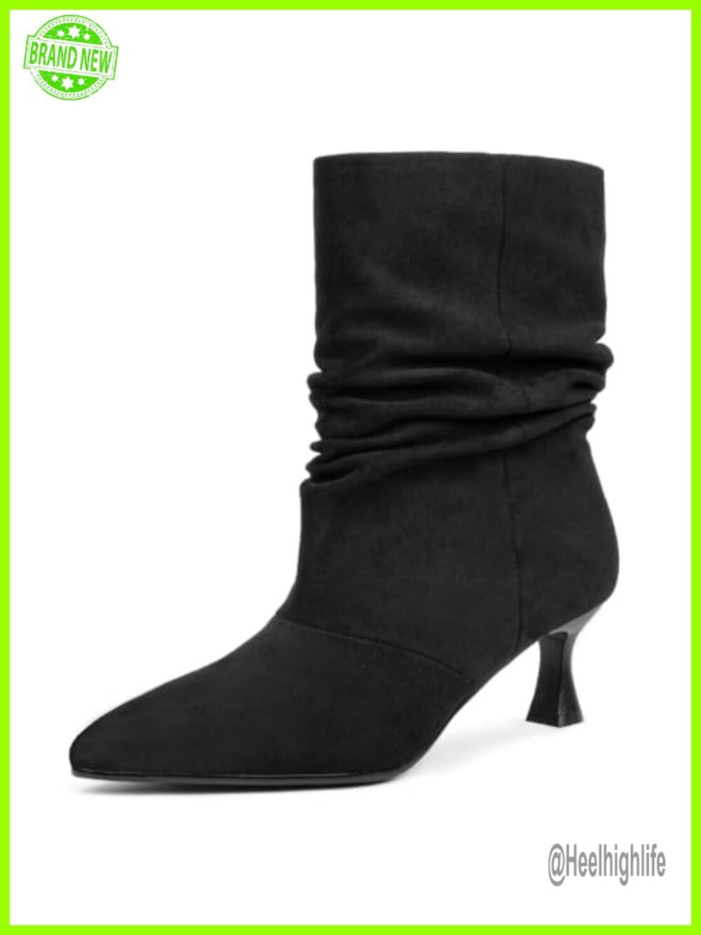 Suede Slouchy Ankle Boots Kitten Heel Pointed Toe Pull On Booties